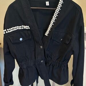 Black Pearl-Embellished Women's Jacket